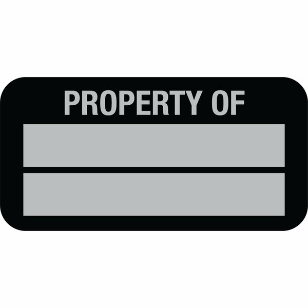 Lustre-Cal Property ID Label PROPERTY OF 5 Alum Black 1.50in x 0.75in  2 Blank # Pads, 100PK 253769Ma2K0000